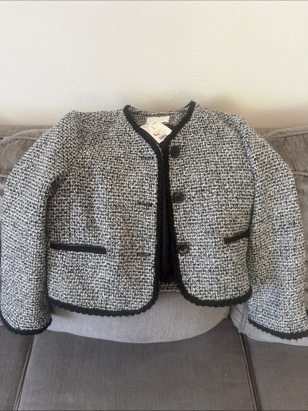 H&M Black and White Tweed Crop Jacket